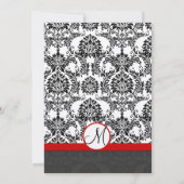 Black Damask mit Red Trim Wedding Einladung (Rückseite)