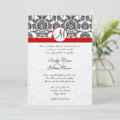 Black Damask mit Red Trim Wedding Einladung (Stehend Vorderseite)