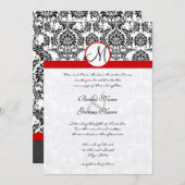 Black Damask mit Red Trim Wedding Einladung (Vorne/Hinten)
