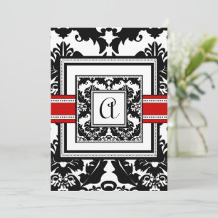 Black Damask mit Red Trim Wedding Einladung