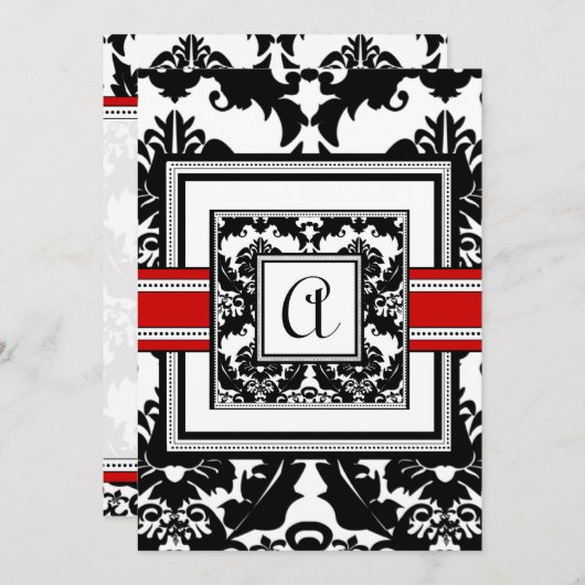 Black Damask mit Red Trim Wedding Einladung (Vorne/Hinten)