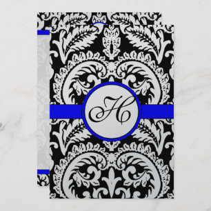 Black Damask mit Royal Blue Wedding Einladung