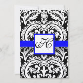 Black Damask mit Royal Blue Wedding Einladung (Vorderseite)