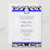 Black Damask mit Royal Blue Wedding Einladung (Rückseite)