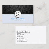 Black Damask Monogram Beauty Wellness-Center Busin Visitenkarte (Vorne/Hinten)