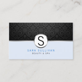 Black Damask Monogram Beauty Wellness-Center Busin Visitenkarte