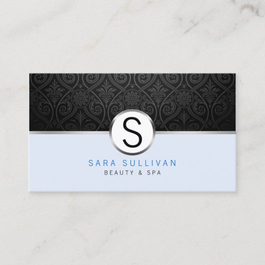 Black Damask Monogram Beauty Wellness-Center Busin Visitenkarte (Vorderseite)