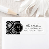 Black Damask Monogram Rücksendeadresse (Insitu)