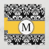 Black Damask Monogram Wedding Einladungen Gelb (Vorne/Hinten)