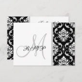 Black Damask Monogram Wedding RSVP (Vorne/Hinten)