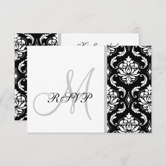 Black Damask Monogram Wedding RSVP (Vorne/Hinten)