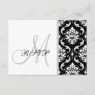 Black Damask Monogram Wedding RSVP Karte