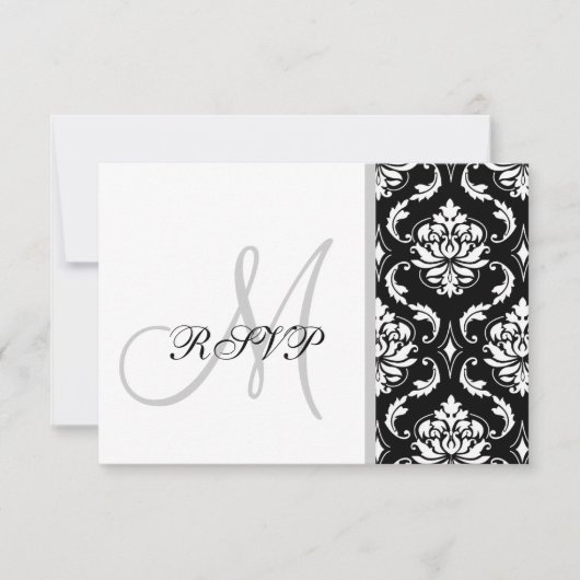 Black Damask Monogram Wedding RSVP Karte (Vorderseite)