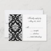 Black Damask Monogram Wedding RSVP Karte (Rückseite)