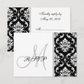 Black Damask Monogram Wedding RSVP Karte (Vorne/Hinten)