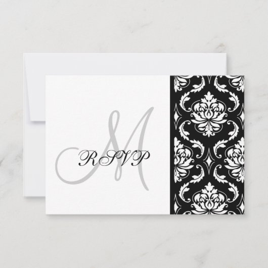 Black Damask Monogram Wedding RSVP Karte (Vorderseite)