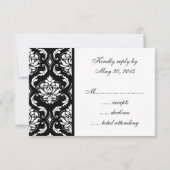 Black Damask Monogram Wedding RSVP Karte (Rückseite)