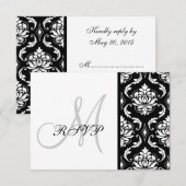 Black Damask Monogram Wedding RSVP Karte (Vorne/Hinten)