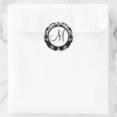 Black Damask Monogram Wedding Siegel Runder Aufkleber (Tasche)