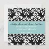 Black Damask Monogram Weditations Blue Einladung (Rückseite)