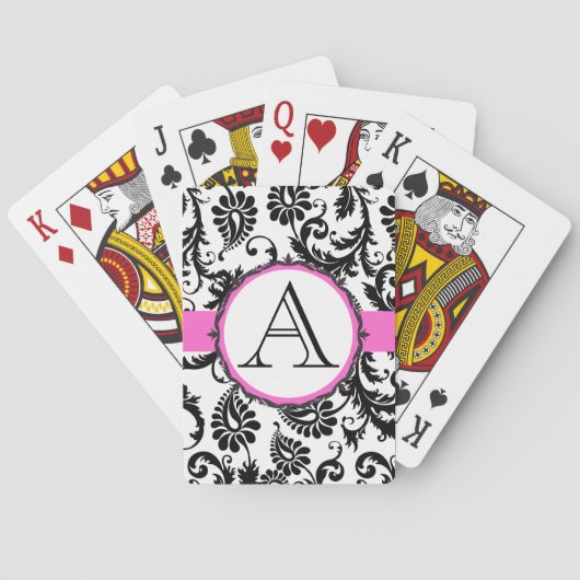 Black Damask Monogrammierte Pink Wedding Playing C Spielkarten (Rückseite)