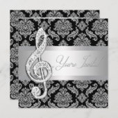 Black Damask Music Treble Clef Einladungen (Vorne/Hinten)
