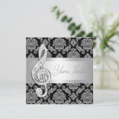 Black Damask Music Treble Clef Einladungen (Stehend Vorderseite)