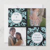 Black Damask on Aqua Wedding Save the Date (Rückseite)