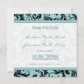 Black Damask on Aqua Wedding Save the Date Einladung (Rückseite)
