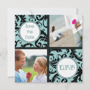 Black Damask on Aqua Wedding Save the Date Einladung