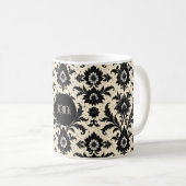 Black Damask on Sepia Kaffeetasse (VorderseiteRechts)
