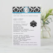 Black Damask on White Aqua Trim Wedding Program Programm (Stehend Vorderseite)
