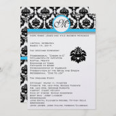 Black Damask on White Aqua Trim Wedding Program Programm (Vorne/Hinten)