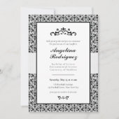 Black Damask Pattern Foto Abschluss Einladung (Vorderseite)