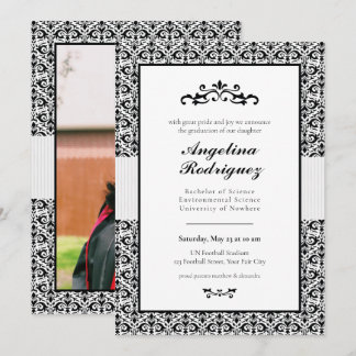Black Damask Pattern Foto Abschluss Einladung