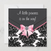 Black Damask Pink Bow Princess Baby Dusche Einladung (Vorderseite)