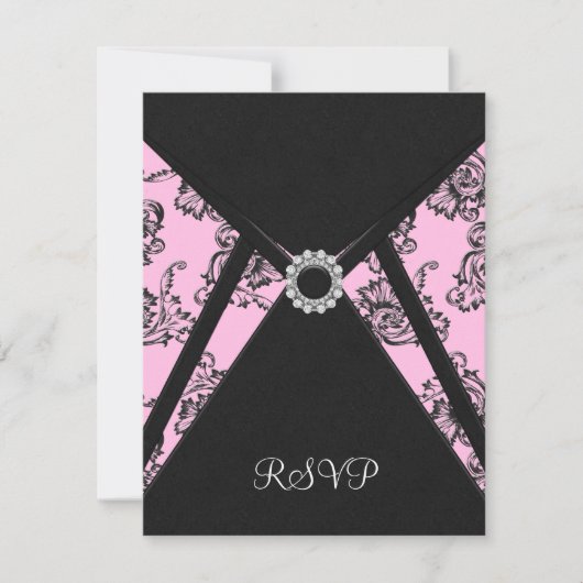 Black Damask Pink Elegantes Schwarzes UAWG RSVP Karte (Vorderseite)