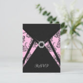 Black Damask Pink Elegantes Schwarzes UAWG RSVP Karte (Stehend Vorderseite)