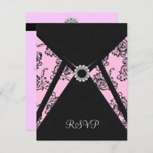 Black Damask Pink Elegantes Schwarzes UAWG RSVP Karte (Vorne/Hinten)