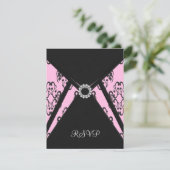Black Damask Pink Elegantes Schwarzes UAWG RSVP Karte (Stehend Vorderseite)