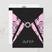Black Damask Pink Elegantes Schwarzes UAWG RSVP Karte (Vorne/Hinten)