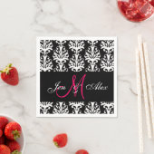 Black Damask Pink Monogram Wedding Paper Napkins Serviette (Beispiel)
