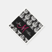 Black Damask Pink Monogram Wedding Paper Napkins Serviette (Ecke)