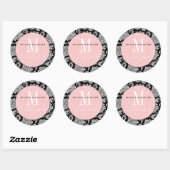 Black Damask Pink Monogram Wedding Sticker (Blatt)