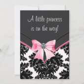 Black Damask Pink Princess Baby Dusche Einladung (Vorderseite)