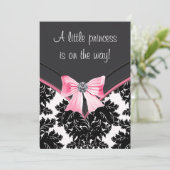 Black Damask Pink Princess Baby Dusche Einladung (Stehend Vorderseite)