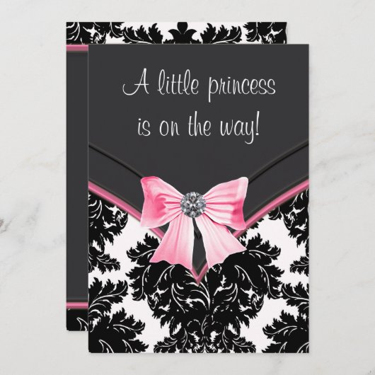 Black Damask Pink Princess Baby Dusche Einladung (Vorne/Hinten)