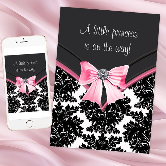 Black Damask Pink Princess Baby Dusche Einladung