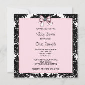 Black Damask Pink und Black Baby Dusche Einladung (Rückseite)