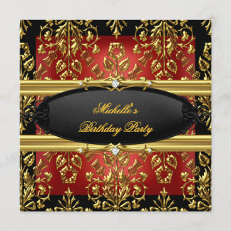 Black Damask Red Birthday Party Gold 2 Diamond Einladung